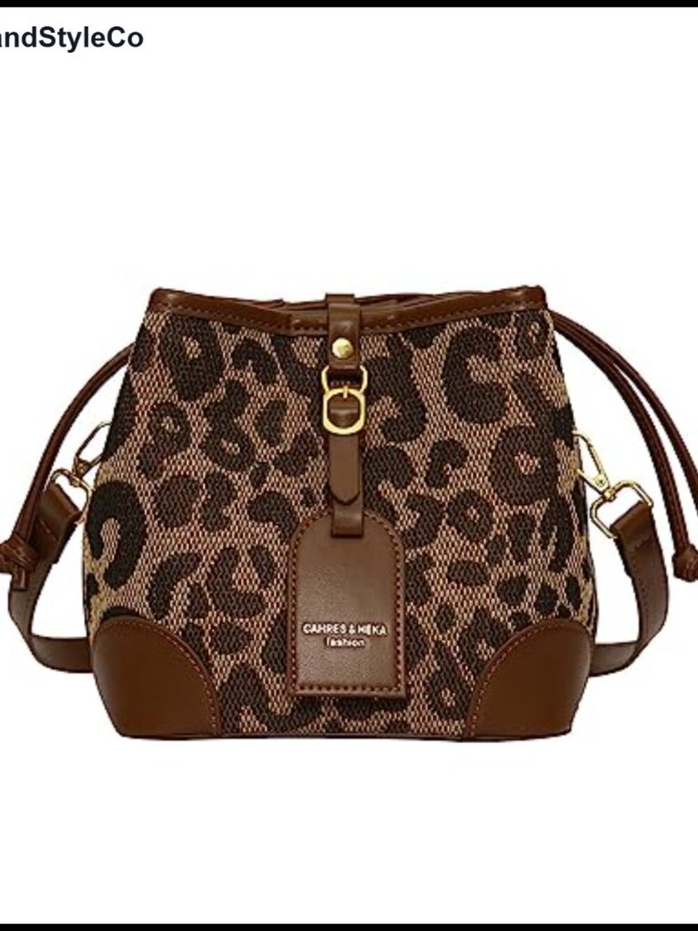 Faux Leather Leopard Print Drawstring Bucket Bag Crossbody Handbag